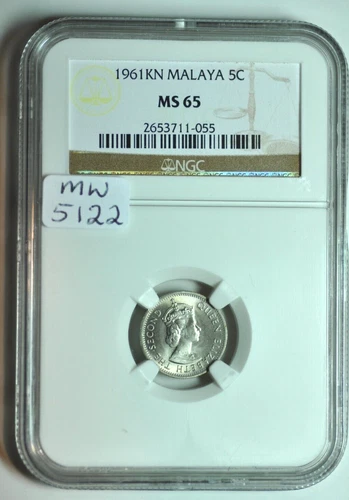 mw5122 Malaya; 5 Cents 1961 KN  King Norton Mint   Elizabeth II   NGC MS65  KM#1