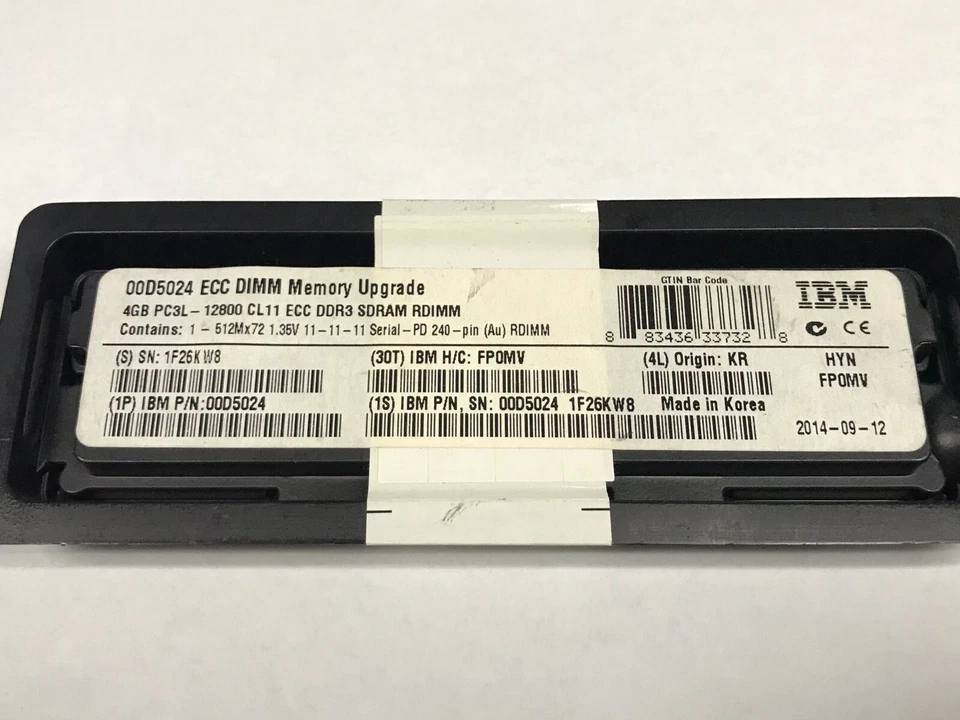 00D5024 IBM 4GB (1x4GB, 1Rx4, 1.35V) PC3L-12800 CL11 ECC DDR3 1600MHz LP RDI - Image 2 of 2