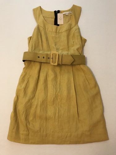 xxi Linen Dress Women Medium Mustard Yellow Black Zipper Belted Sleeveless Short - Picture 21 of 21