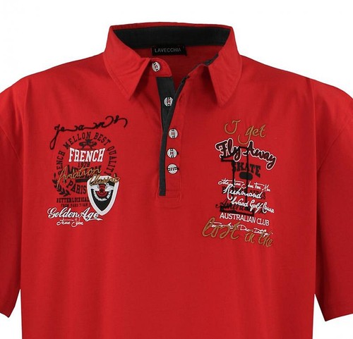 Übergrössen ! Hippes Polo-Shirt Kurzarm LAVECCHIA Rot 3101 - Picture 4 of 5
