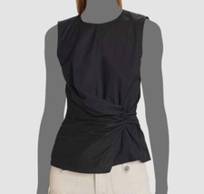 Veronica Beard Women Black Bisa Twisted Sleeveless Cotton Poplin Blouse Top Sz S