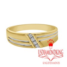 New Men's .04 ctw Genuine Real Diamond 10k Yellow Gold Channel Wedding Ring Band
