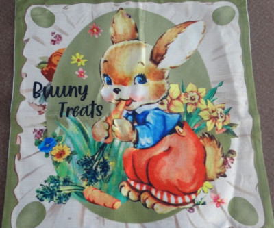 NWOT 20'' X 20'' THROW PILLOW COVER w/ZIP - RETRO-LOOK EASTER BUNNY TREATS
