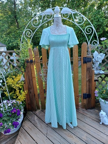 True Vintage 1970s Original Light Green Maxi Dress Sundress Prom 11 MCM Retro - Picture 21 of 21