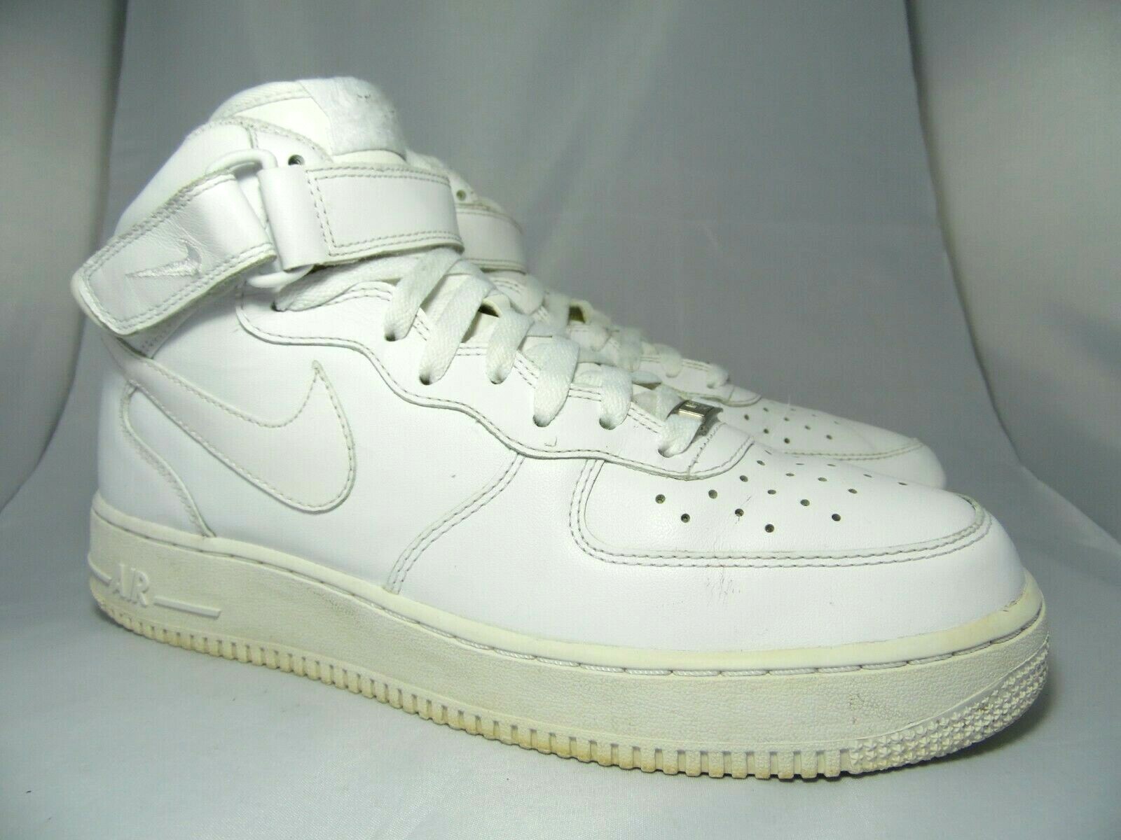 NIKE AIR FORCE 1 MID '07 All Triple White Leather Hi-Top Trainers UK 9 EU 44 NIKE AIR FORCE 1 MID '07 All Triple White Leather Hi-Top Trainers UK 9 EU 44