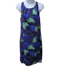 Calvin Klein Women's Size 6 100% Silk Shift Dress Sleeveless Blue Green