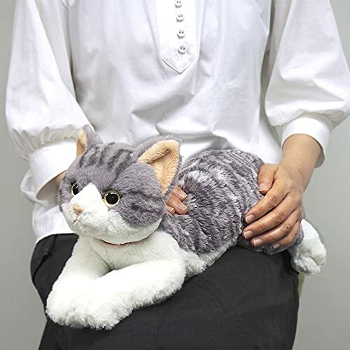 Knee Cat M Silver and White Tabby Plush Doll Stuffed Toy