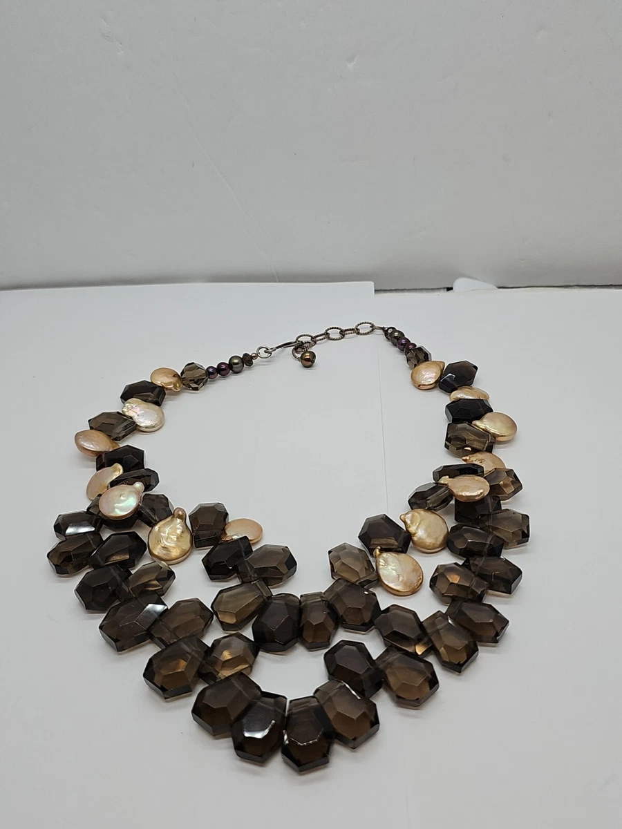 HSN Deb Guyot Sterling Smoky Quartz Cultured Pearl Bib Necklace