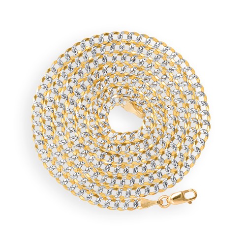 14K Yellow Gold Solid 3mm Womens Diamond Cut White Pave Cuban Necklace Chain 16" - Picture 7 of 12