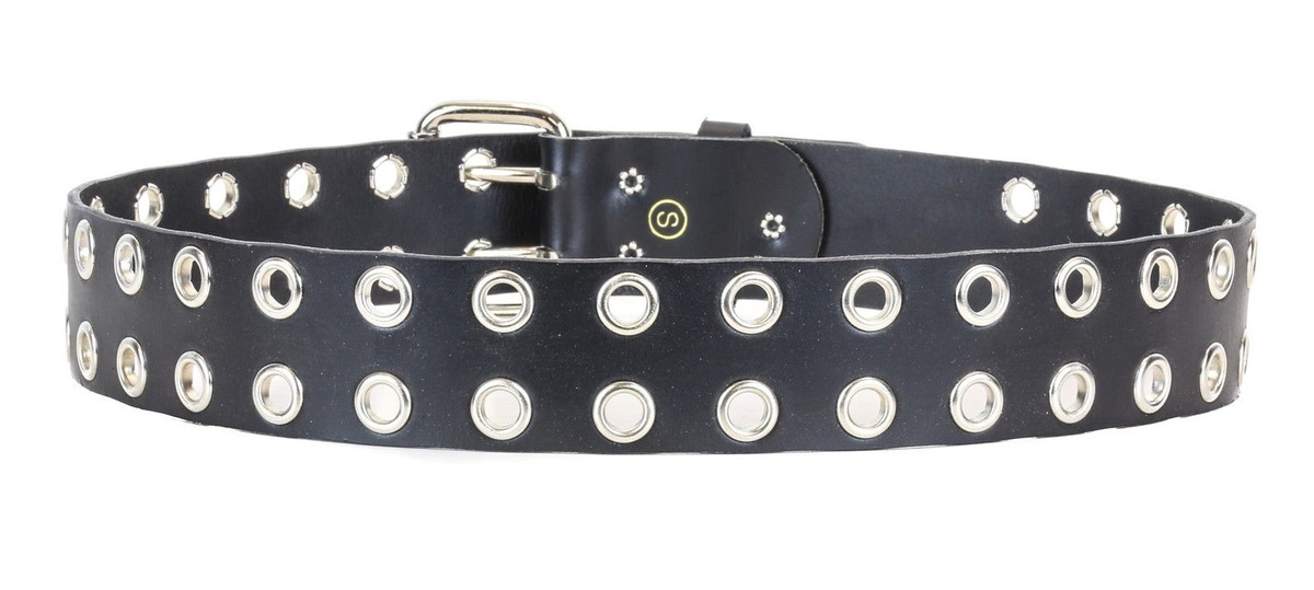 Y2K Black Grommet Belt Double Row Eyelet Punk Goth Emo Grunge Size M/L Womens Belts for Jeans Double Grommet Grunge Emo Goth Punk  main image 2