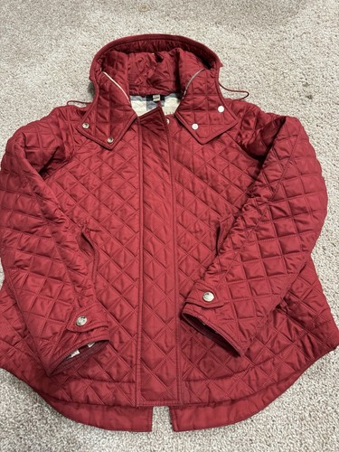 Burberry Brit Red Diamond Quilted Short Jacket Hooded Zip Coat Womens Size M - Picture 22 of 23