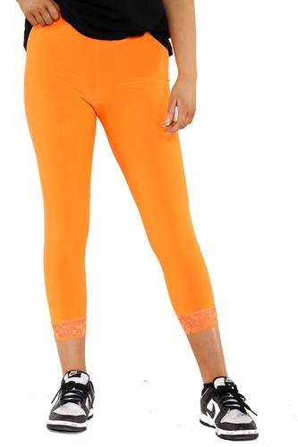 Women's Capri Ultra Soft Lace Trim classy Leggings Stretchy 3/4 Cropped Pants UK - Picture 9 of 11