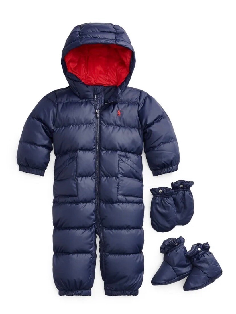 Polo Ralph Lauren Snowsuit Baby Boy 6 Months 6m mitts booties blue coat  jacket | eBay