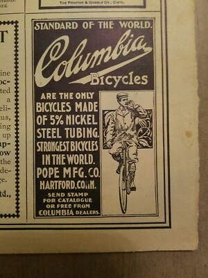 1897 magazine advertising for Columbia Bicycles – Pope Manufacturing 1897 magazine advertising for Columbia Bicycles – Pope Manufacturing