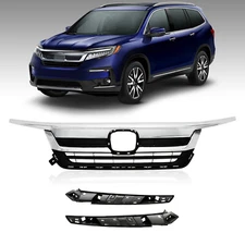 Front Bumper Grille Grill For 2019-2021 2022 Honda Pilot Chrome Black