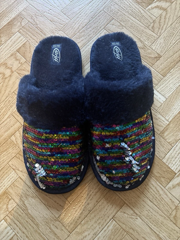 Hausschuhe, Pantoffeln mit Wendepailetten Größe 38/39