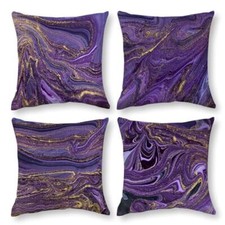Purple Gold Marble Pillow Covers Set of 4 18" x 18" Pack of 4 Purple Marble