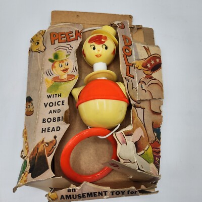 Vintage 8'' Roly Poly Rattle Peek A Boo Doll & Pink/Blue Roly Poly Rattle 