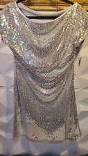 Sele Sequin Gold Cowl Neck Blouson Cocktail Party Dress size