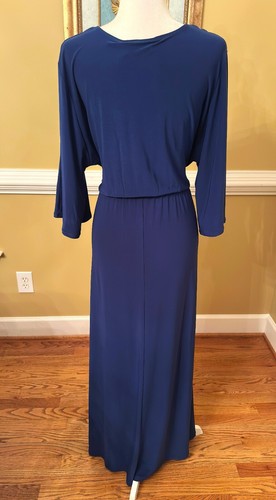 Nikki Poulos Blue Belted Crossover Maxi Dress sz L - Picture 4 of 5