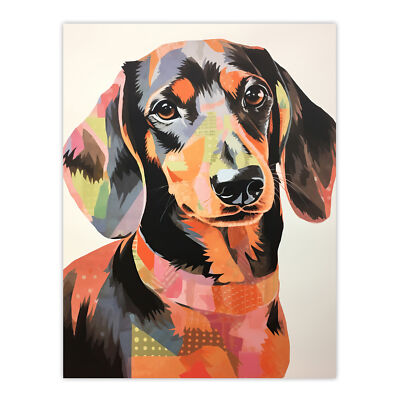 Patchwork Pastel Dachshund Collage Artwork Papercraft Wall Art Poster Print