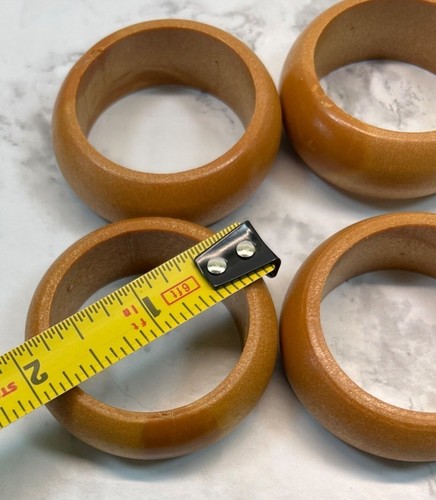 Vintage Wood Napkin Rings Set of 4 Kitchen Dining Decor Rustic 70s - Picture 3 of 6
