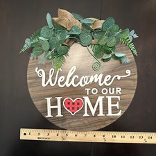 Seasonal Welcome Door Sign Interchangeable Welcome to Our Home Wood Round