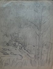 Dessin Alfred Haag 1WK Camarades Soldats Allemand France Priesterwald #2