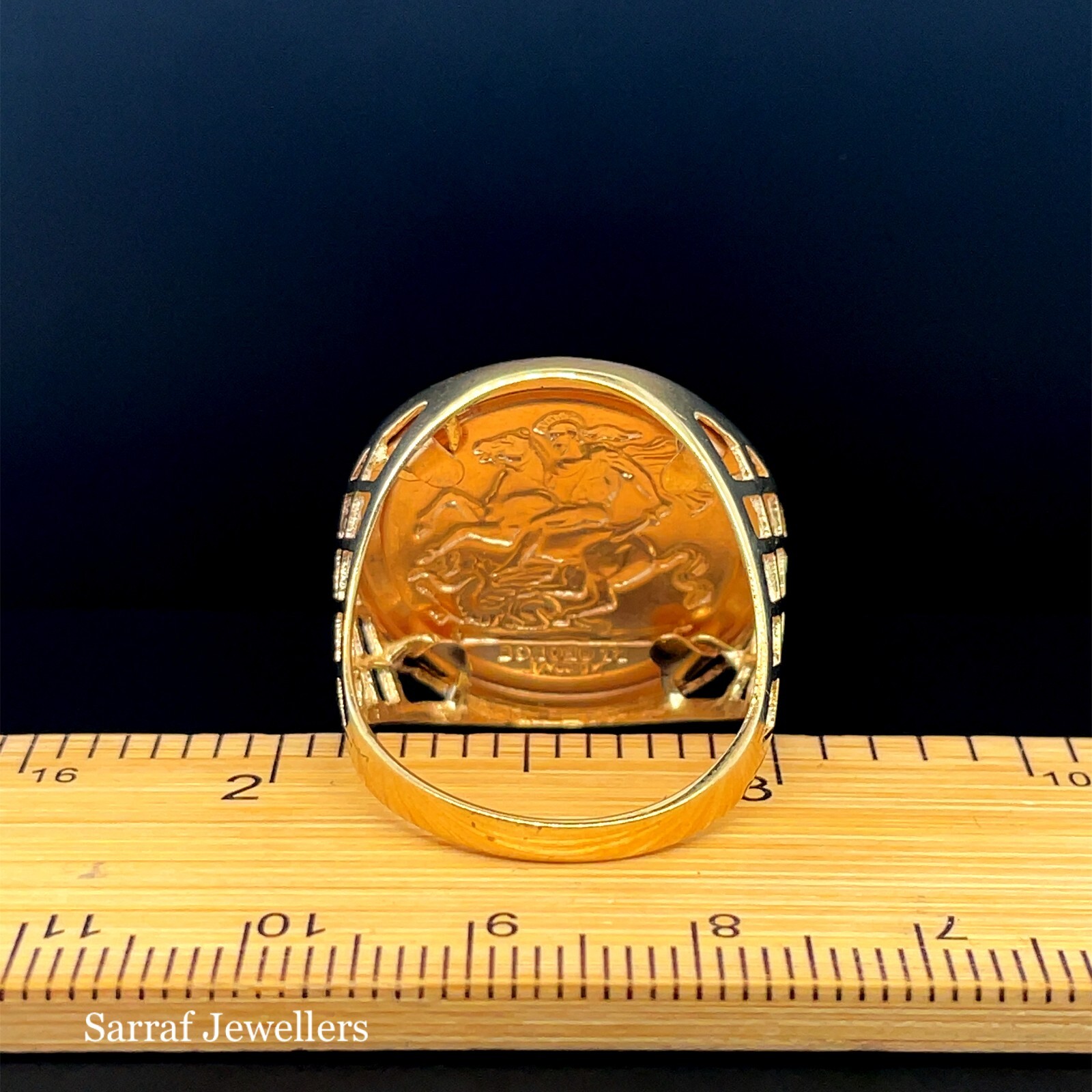 9ct YELLOW GOLD FULL SOVEREIGNSize RING St Coin Dragon Slayer Z