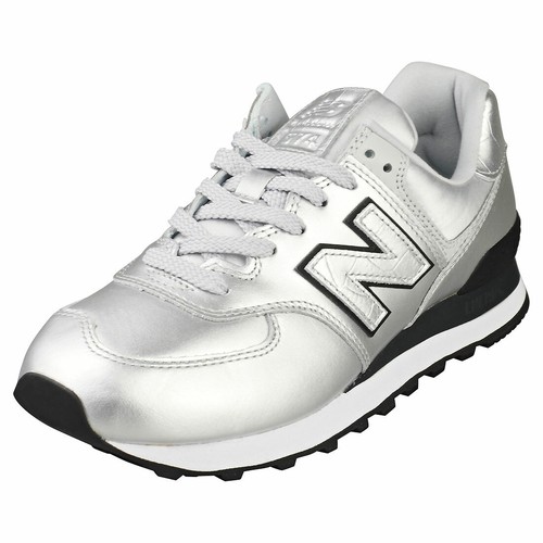 new balance 574 pink and silver trainers