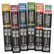Wicked Cutz Premium Beef Jerky Sticks Protein-Rich, 6-Flavor Variety Pack 1.5 oz