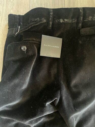 Ralph Lauren Black Label Velvet Black Pant Italy Tuxedo Sz 30 NWOT Distressed - Picture 4 of 5