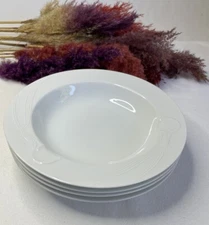 Mikasa Classic Flair White Soup Bowls Large Rim 9” Calla Lily Set Of 4 K1991