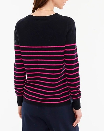 MSRP$138 NWT J.Crew CASHMERE Sweater in Simple Stripe M Ink Navy Fuchsia - Picture 3 of 3