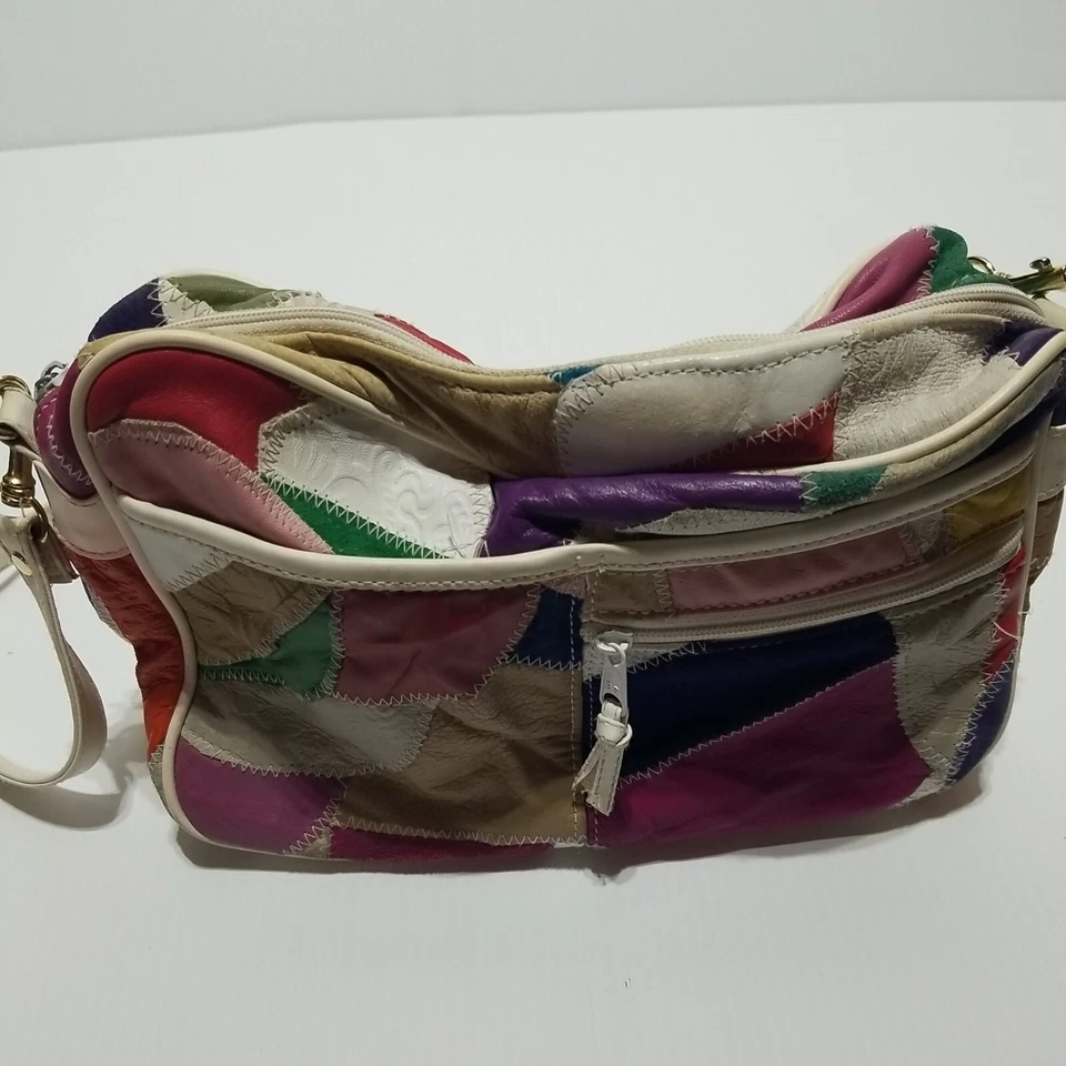 Vtg SAS Multicolor Patch Leather Shoulder Colorful Crossbody Handbag Purse PUSA - Image 3 of 4