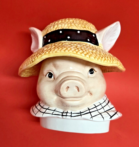 FITZ & FLOYD VINTAGE ~ Harvest Farm Pig ~ 1988 ~ Raro barattolo per biscotti dipinto a mano ~ In perfette condizioni! - Foto 14 di 23