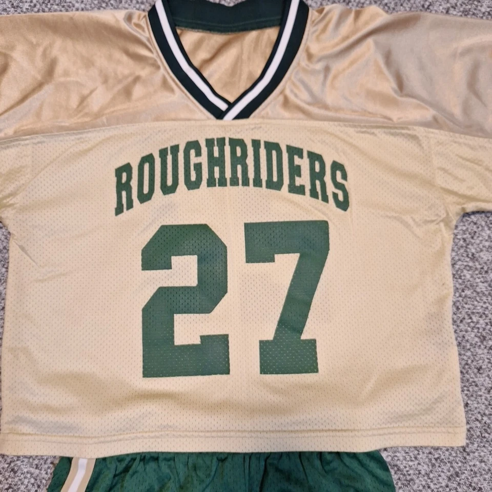 Conjunto de Jersey y Pantalones Cortos de Lacrosse Roughriders Vintage Breakaway #27 Verde/Dorado Talla M Foto 2 de 4