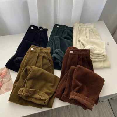 Retro High Waist Corduroy Pants Women Spring Fall Straight Causal Full Length