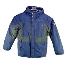 Nautica Boys Large 14-16 Navy Blue/Black Full Zip Hooded Parka Coat