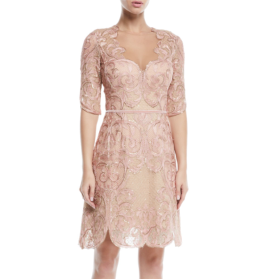 Marchesa Notte L33012 Rose/Gold Metallic Embroidered Dress Women's Size 6 |  eBay