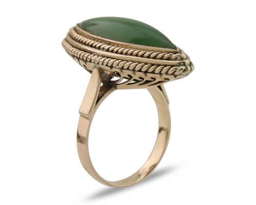 Women Natural Nephrite Jade Solitaire Ring 14k Solid Gold Size 7.5 - Picture 2 of 10