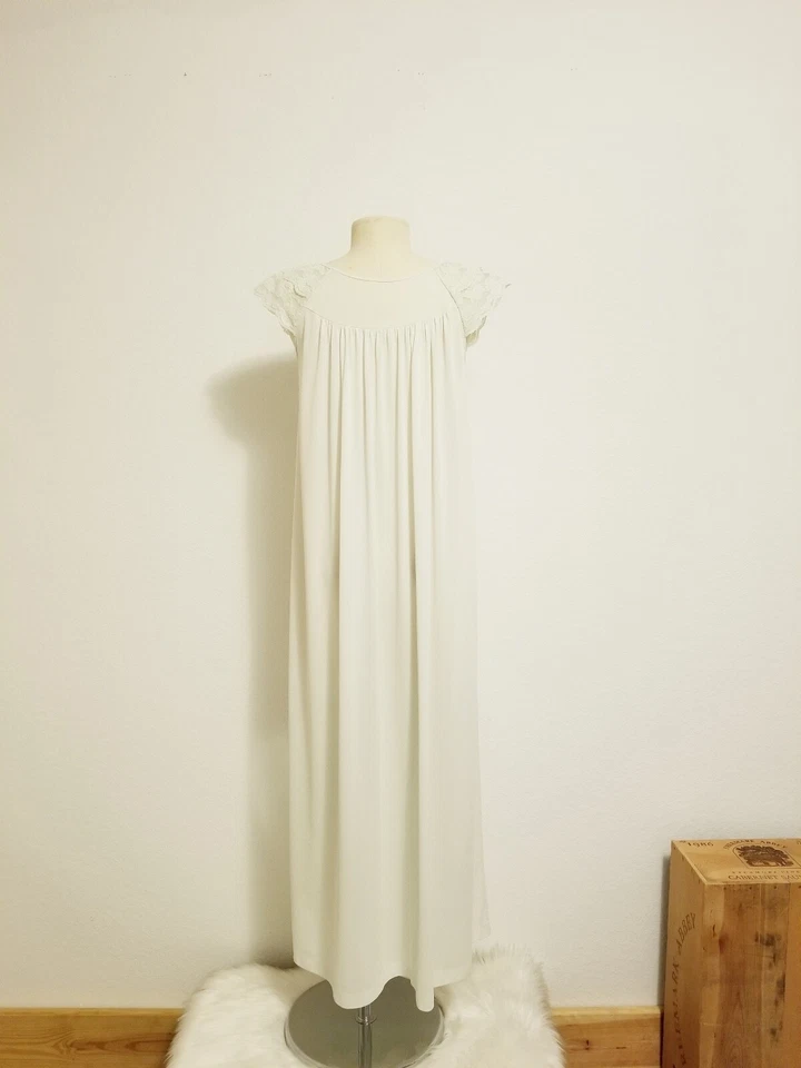 Camisón Vintage Años 60 Palestino Verde Menta Largo Completo Nailon y Encaje - Talla M Foto 4 de 4