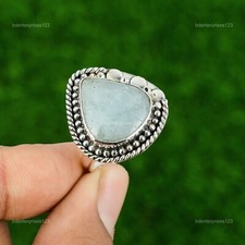 Sterling Silver Aquamarine Stone Birthday Engagement Statement Wife Ring Jewelry
