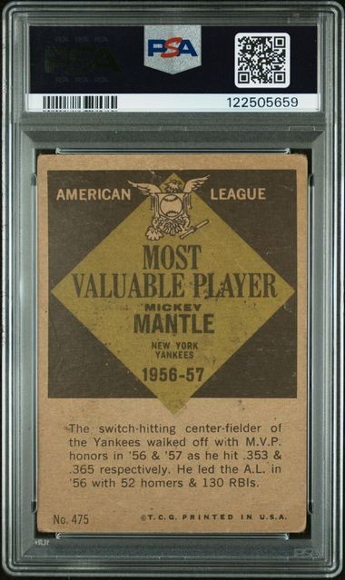 1961 Topps #475 PSA 1 Mickey Mantle Yankees view 2