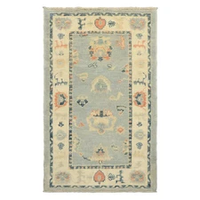 LoomBloom 3x5 Hand Knotted Wool Light Blue Oushak Transitional Rug