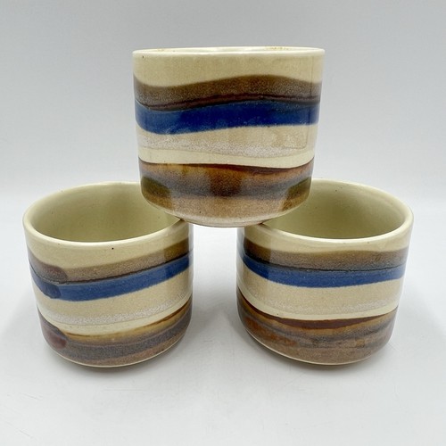 Otagiri Horizon Set of 3 Sake Tea Cups 4oz Japan MCM Stoneware 2.5” Orig Label - Picture 2 of 9