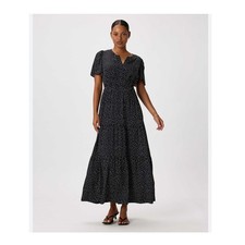  New! Quince Washable Silk Tiered Maxi Dress with Pockets Sz L Dot Black #78