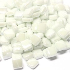 Iridescent White 8 mm Square Recycled Glass Mosaic Pieces - 50 tiles