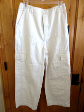 UNIVERSAL THREAD SIZ 8 BARREL LEG CARGO PANT CREAM COTTON TWILL 5 BUTTON FLY NWT