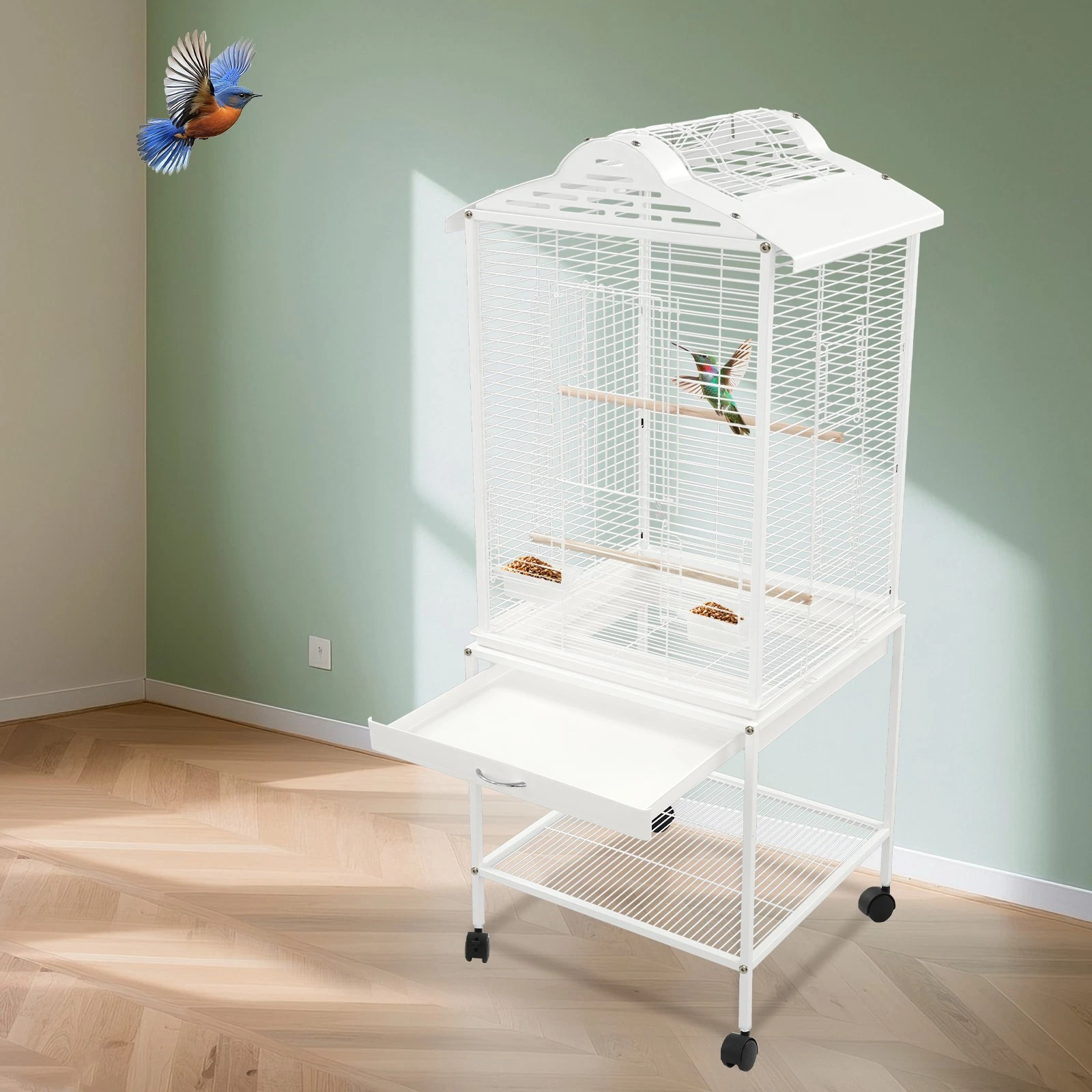 Bird Flight Cage with Rolling Stand, Freestanding Bird Cage with Shelf and Wheel
Opens in a new wind
